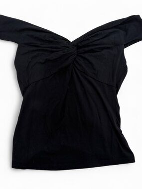 Twist-Front Off-Shoulder Black Crop Top
